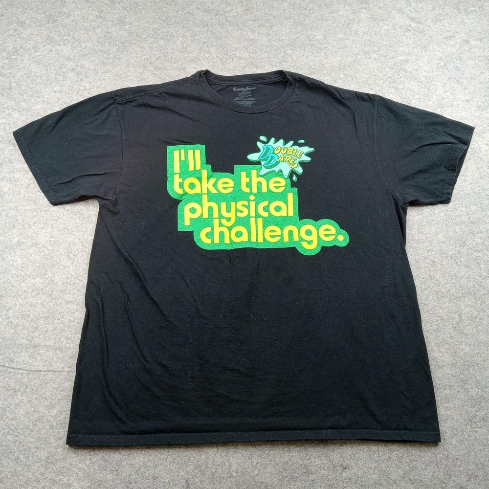 Nickelodeon Double Dare Shirt Mens XL Black Physical Challenge Graphic Tee